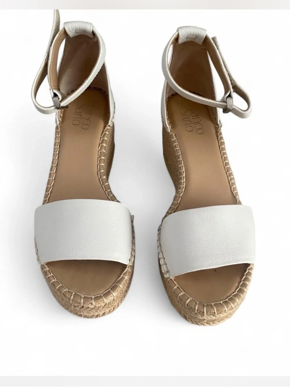 FRANCO SARTO CLEMENS WHITE LEATHER ESPADRILLE WEDGE SANDALS SIZE 6.5